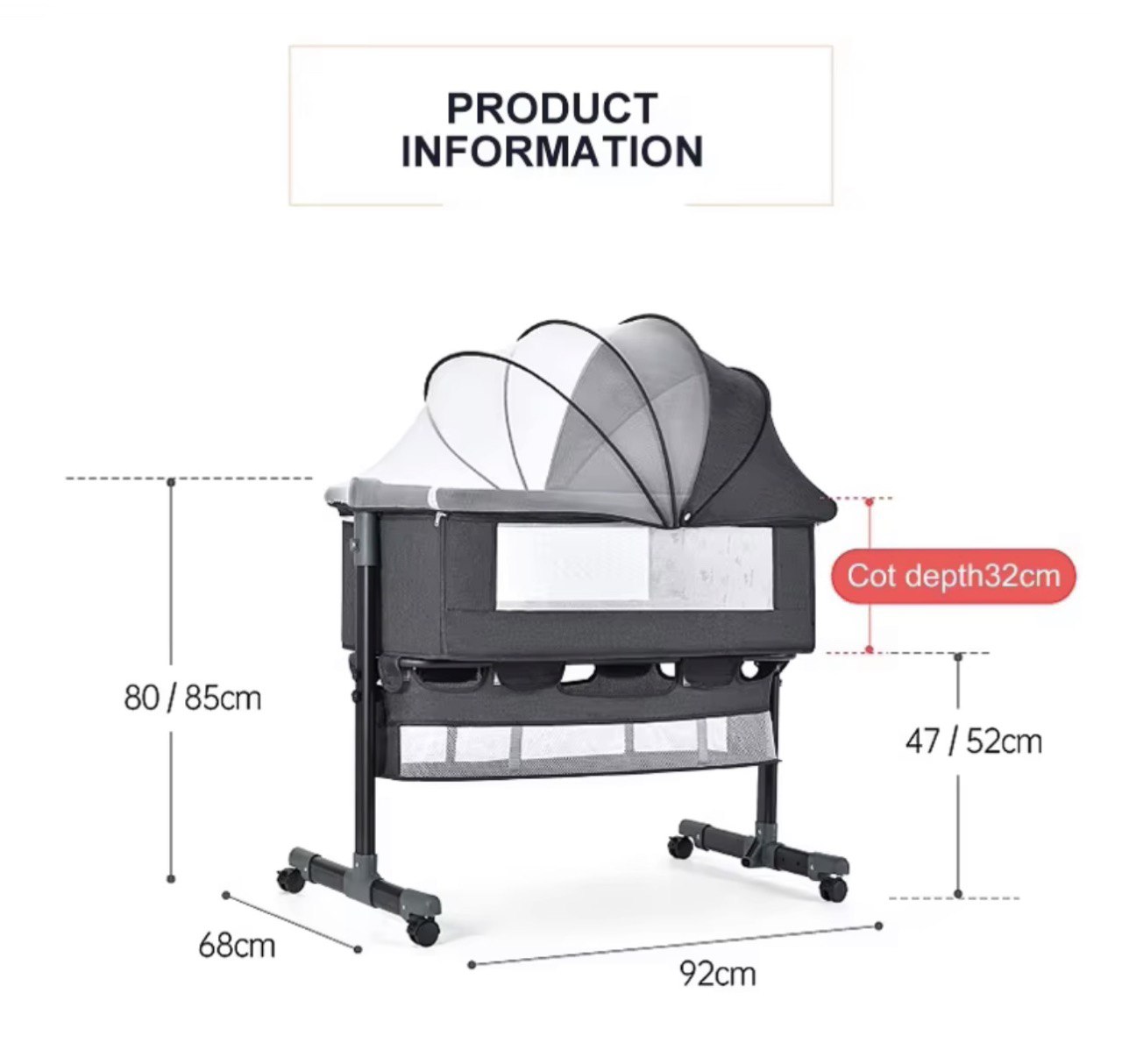Lit bébé Cododo avec moustiquaire + Panier Gris foncé - Image 10