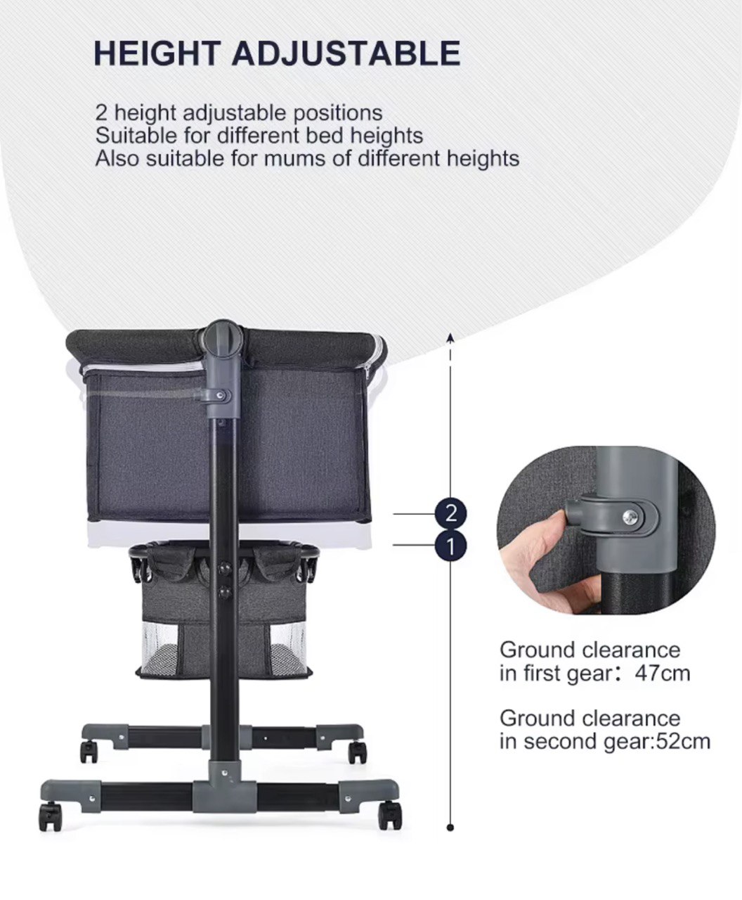 Lit bébé Cododo avec moustiquaire + Panier Gris foncé - Image 5