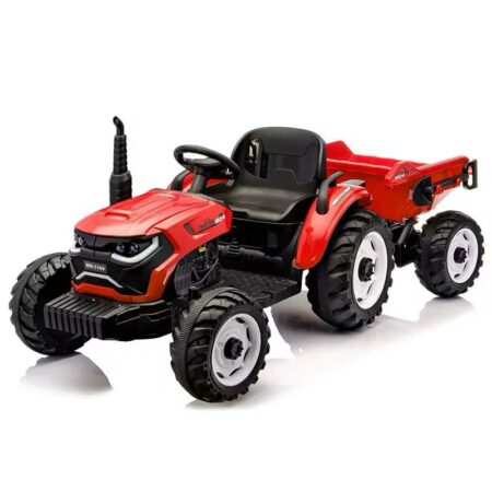 Tracteur électrique 12V avec remorqueur et télécommande - Rouge