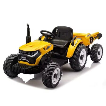 Tracteur électrique 12V avec remorqueur et télécommande - Jaune