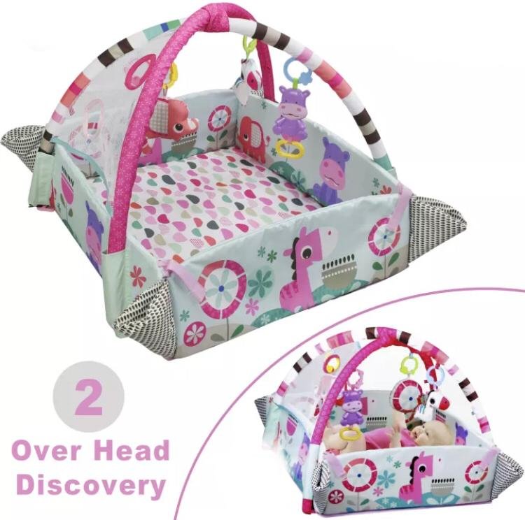 Tapis d'activité de gymnastique pour bébé - 30 balles colorées et 4 hochets détachables incluses – Image 3