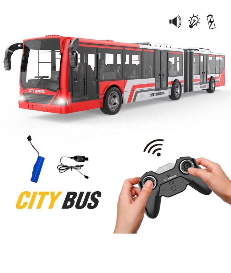 Bus sightseeing télécommandé avec batterie et lumière - Rouge