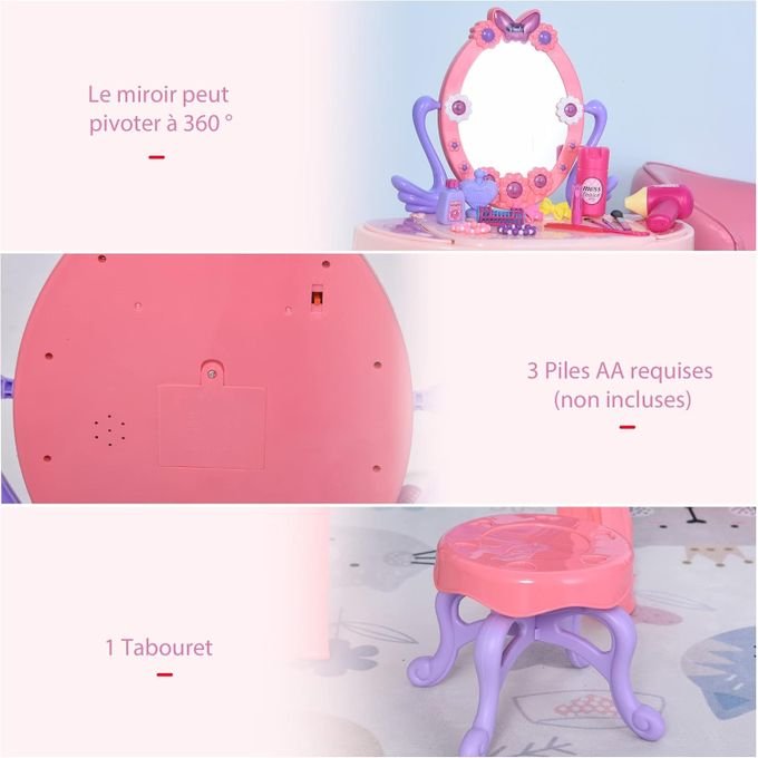 Coiffeuse de maquillage avec miroir son et lumière multifonctionnelle – Image 2
