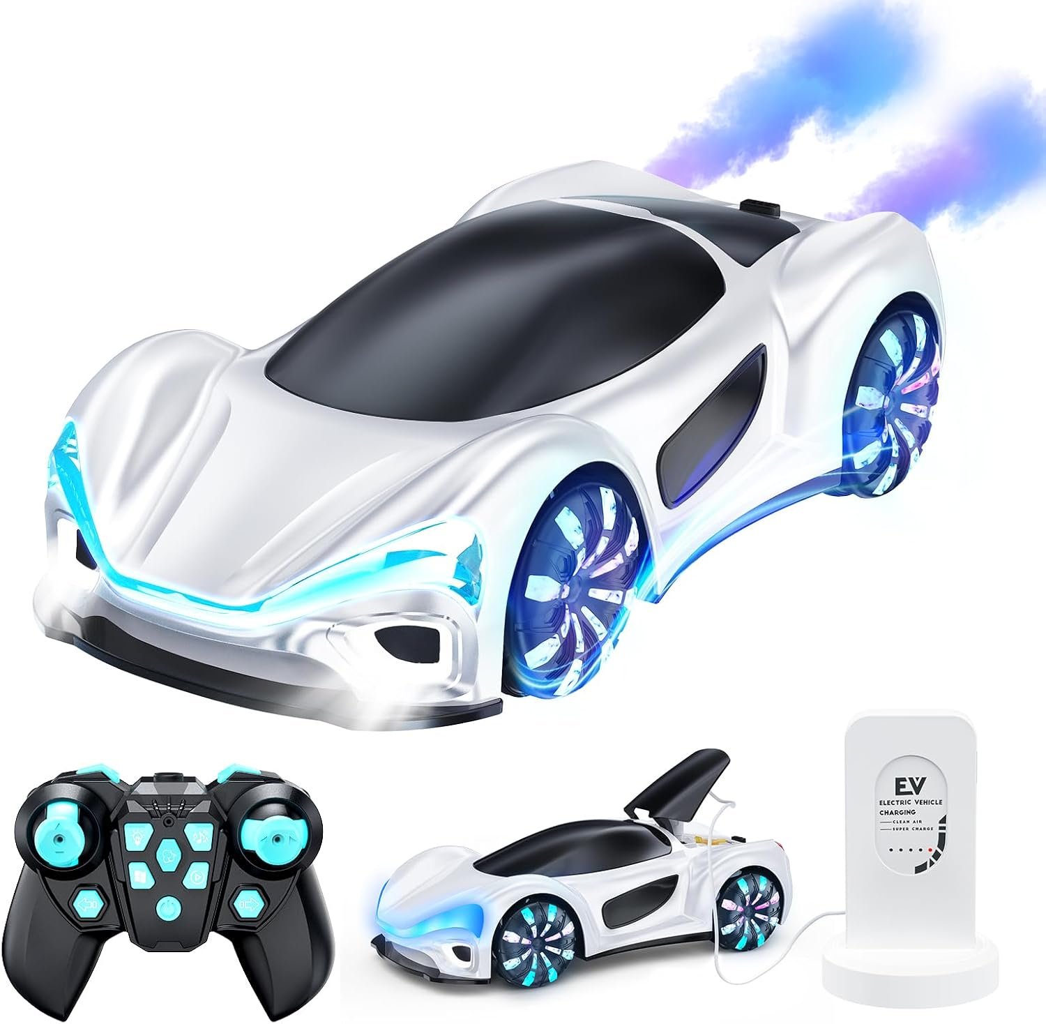 Voiture futuriste télécommandée rechargeable - Blanc
