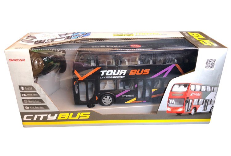 Bus double decker télécommandé avec batterie et lumière - Noir – Image 3