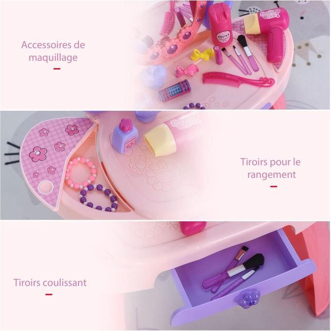 Coiffeuse de maquillage avec miroir son et lumière multifonctionnelle – Image 3