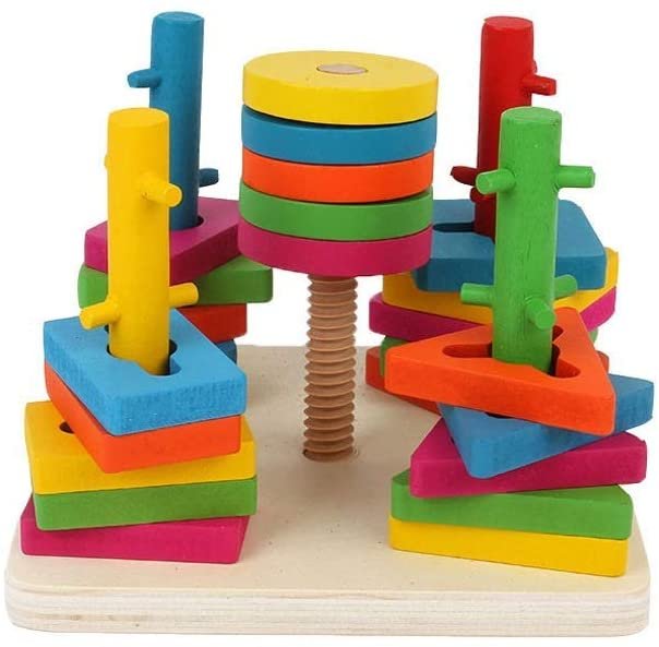 Jeu de blocs colorés en bois à cinq colonnes