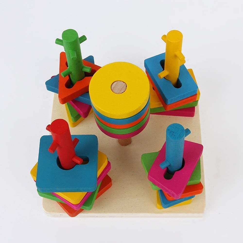 Jeu de blocs colorés en bois à cinq colonnes – Image 2