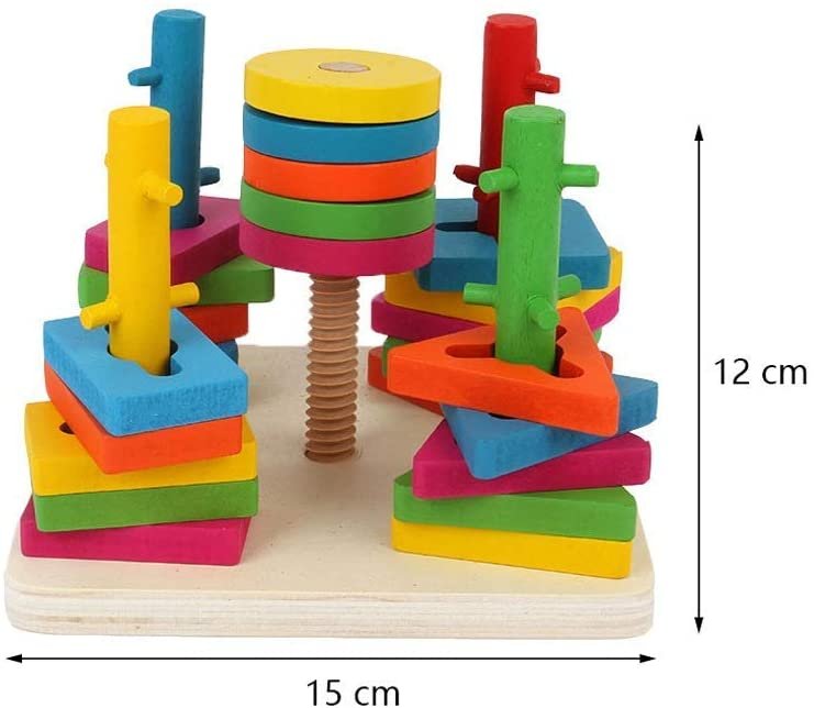 Jeu de blocs colorés en bois à cinq colonnes – Image 3