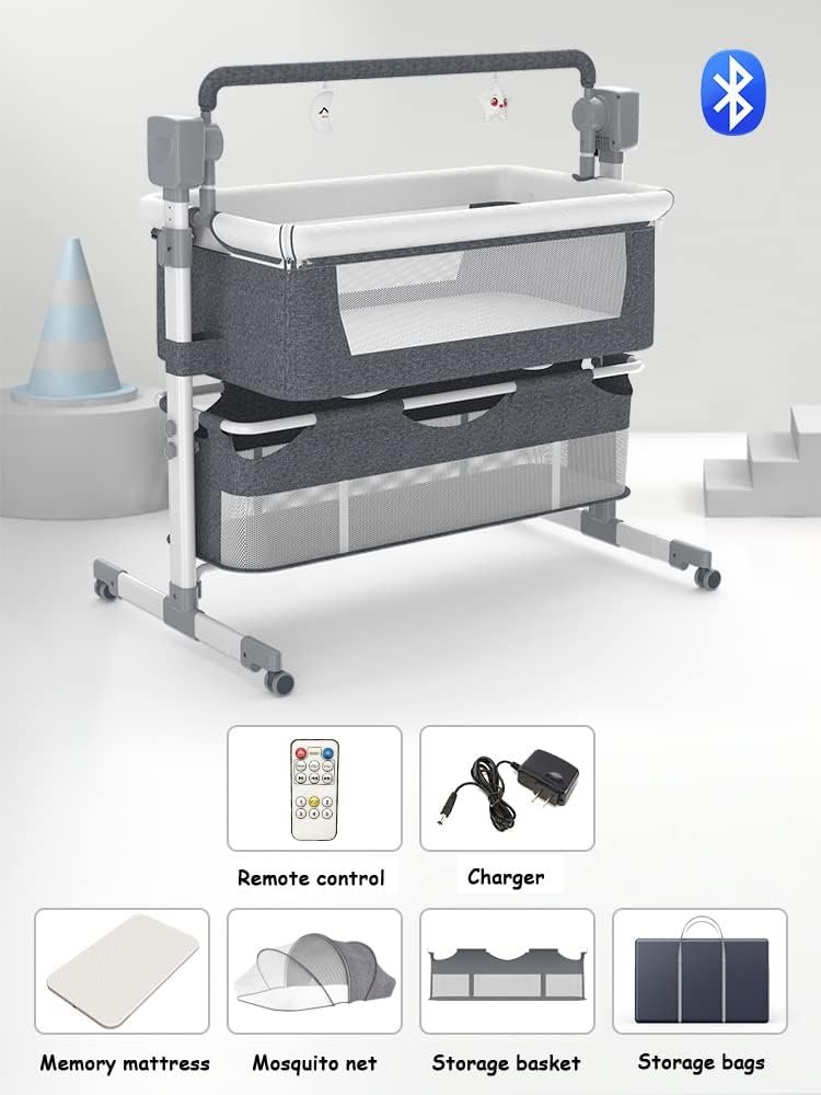 Berceau Bebe, 3 en 1 Cododo Electrique avec Moustiquaire, Matelas – Image 2