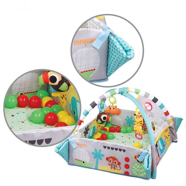Tapis d'activité de gymnastique pour bébé - 30 balles colorées et 4 hochets détachables incluses – Image 2