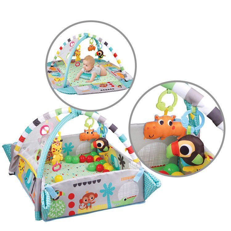 Tapis d'activité de gymnastique pour bébé - 30 balles colorées et 4 hochets détachables incluses – Image 3