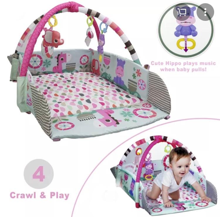 Tapis d'activité de gymnastique pour bébé - 30 balles colorées et 4 hochets détachables incluses – Image 5