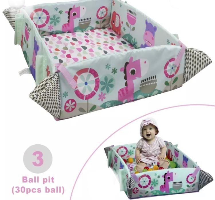 Tapis d'activité de gymnastique pour bébé - 30 balles colorées et 4 hochets détachables incluses – Image 4