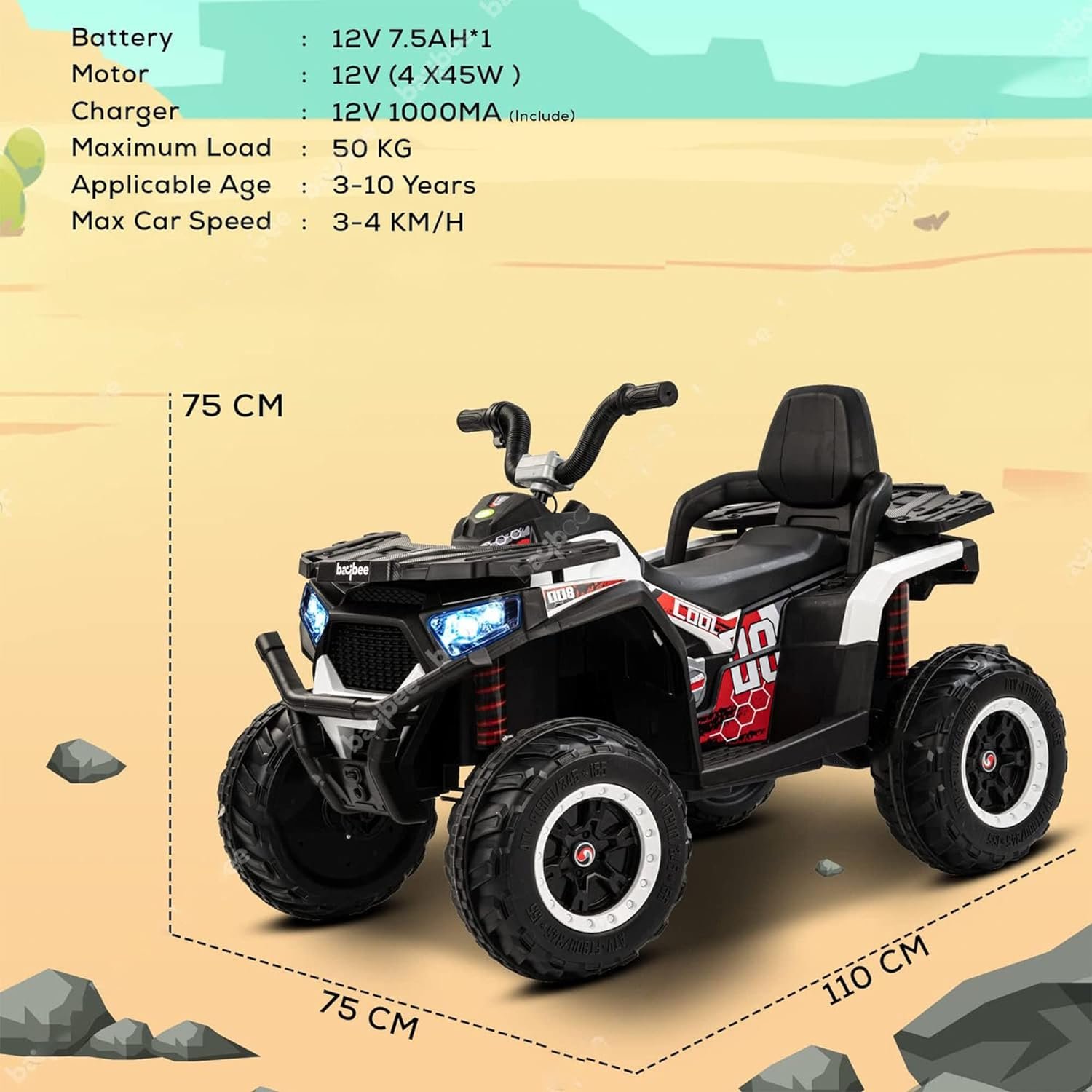 Moto quad électrique sportive 12V - Blanc – Image 3