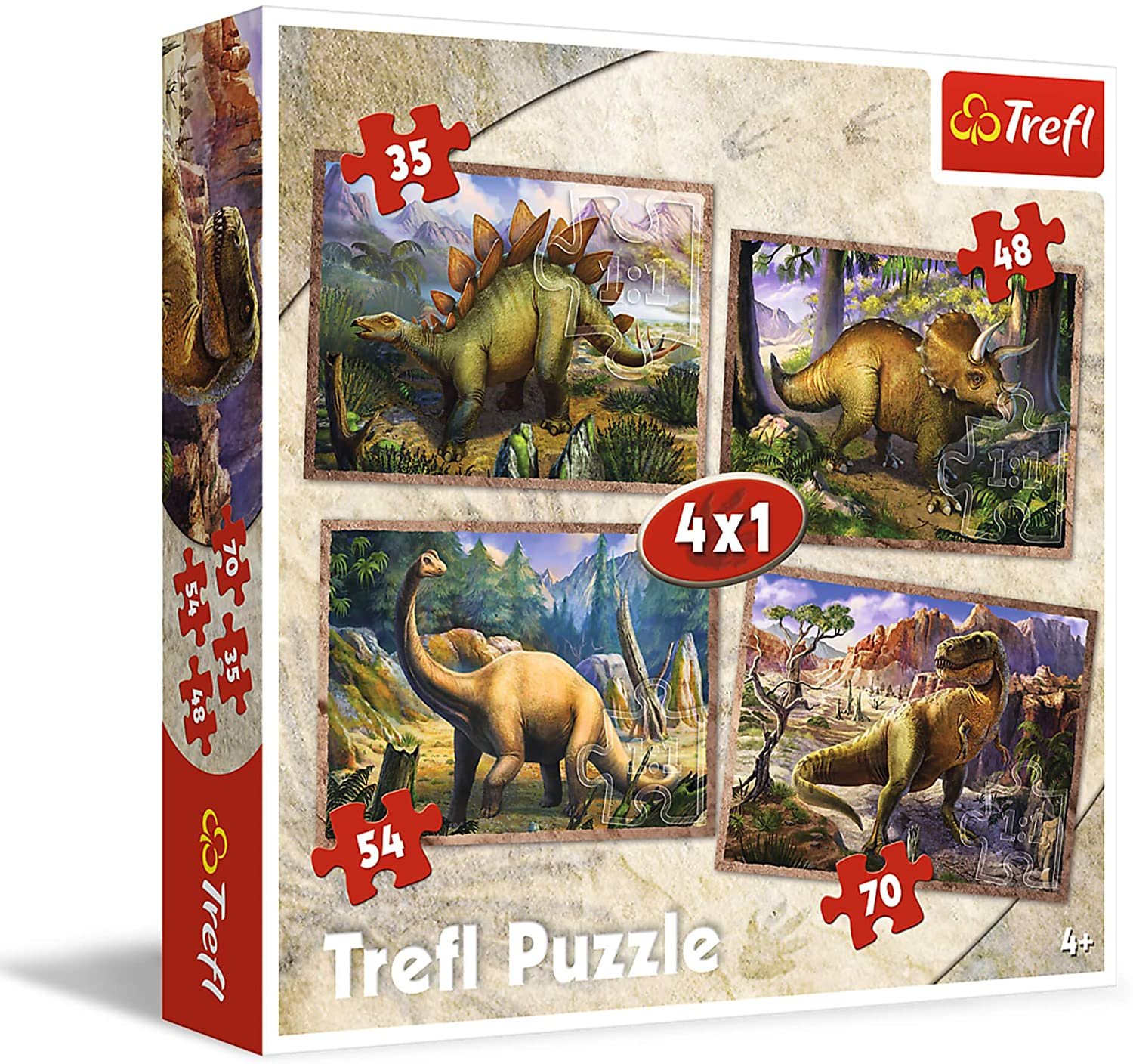 Trefl - Puzzle 4 en 1 - Dinosaures
