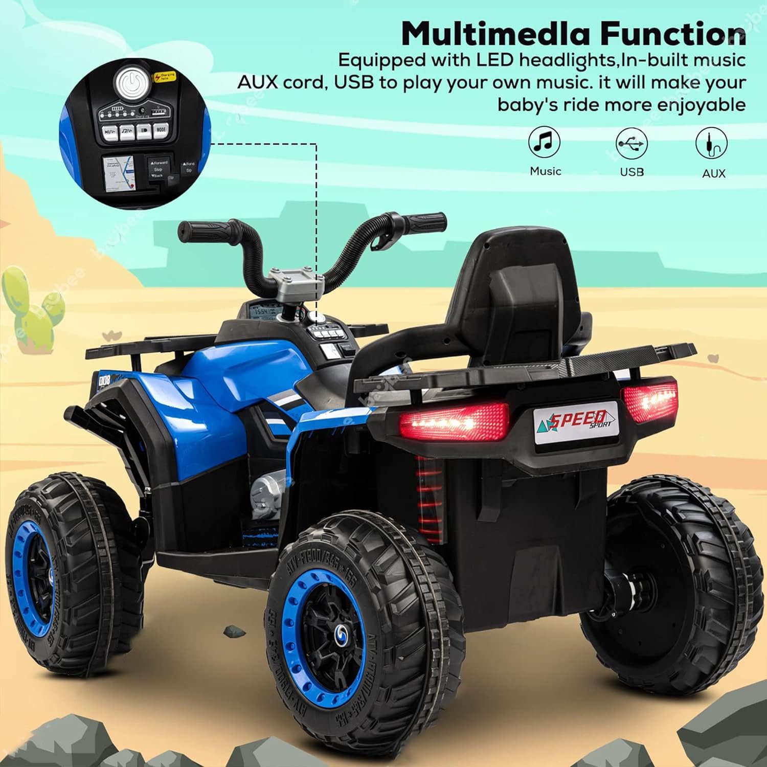 Moto quad électrique sportive 12V - Bleu – Image 3