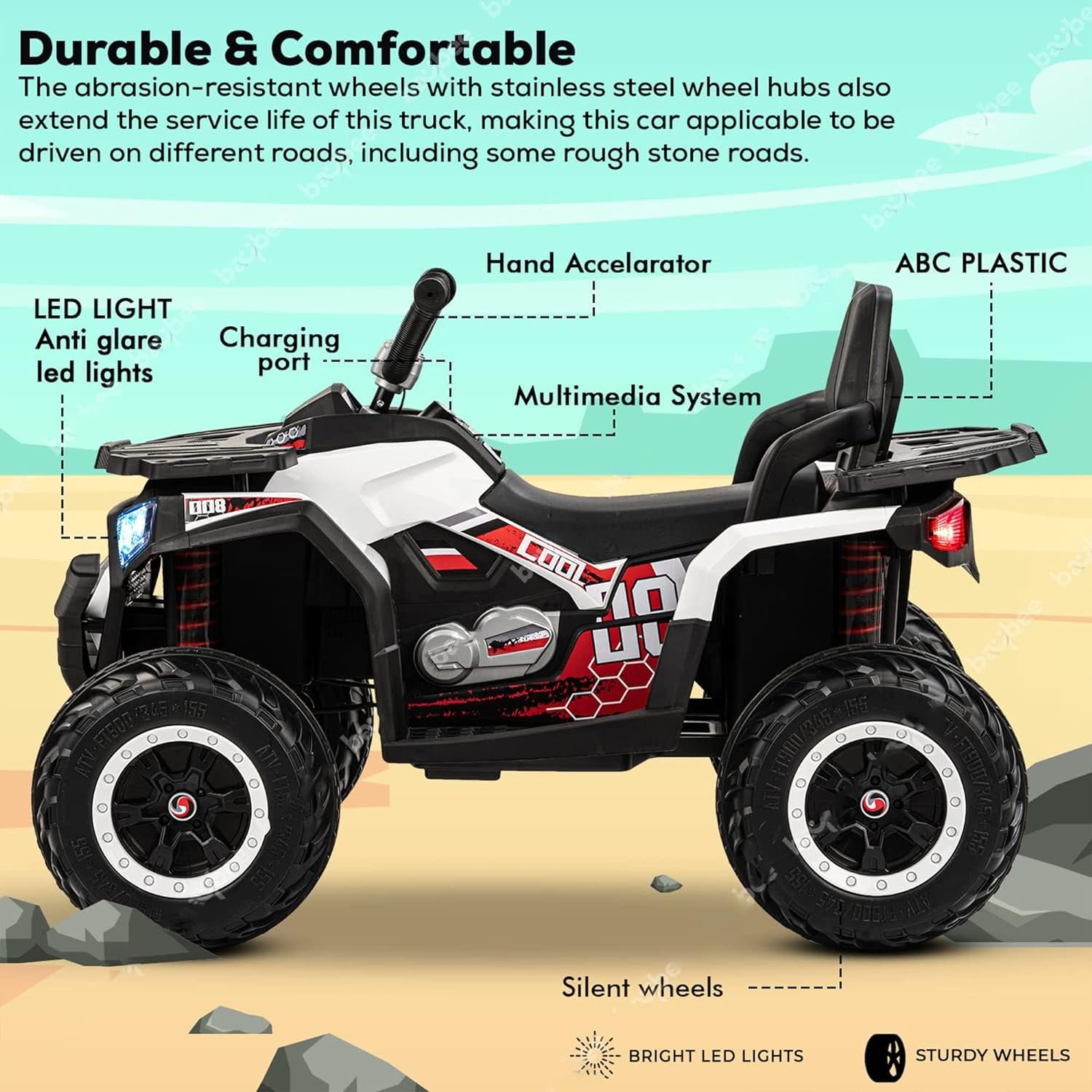 Moto quad électrique sportive 12V - Blanc – Image 5