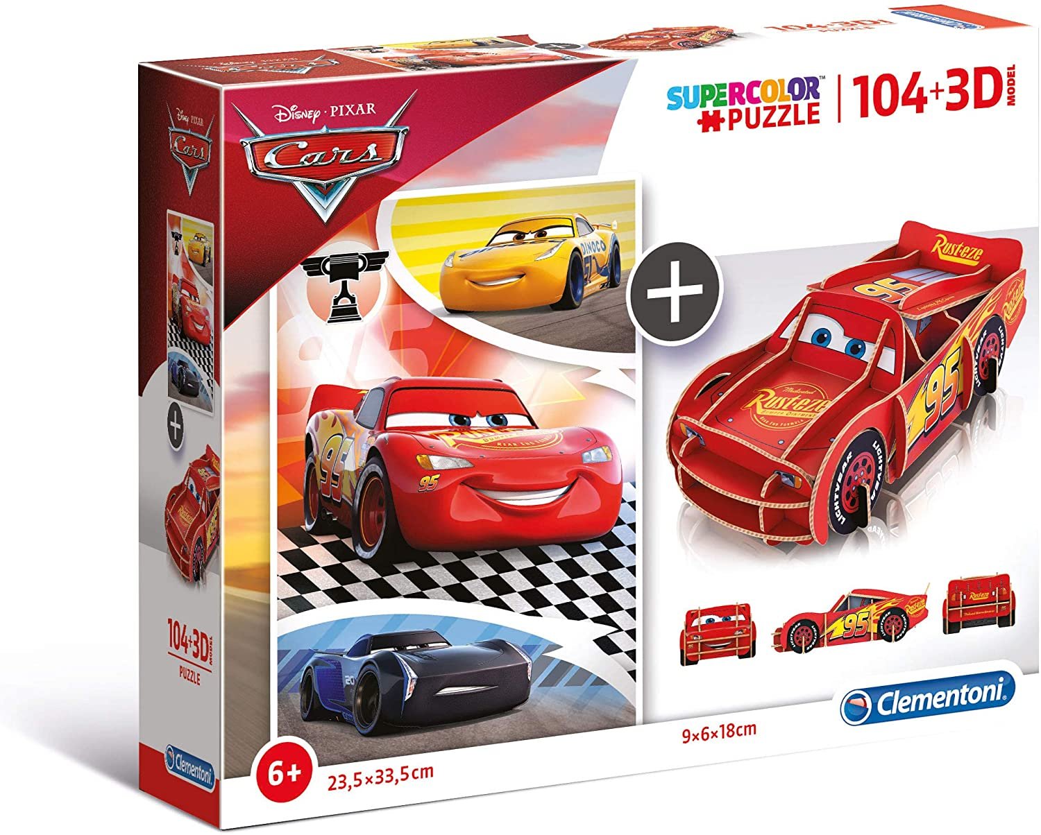 Clementoni- Puzzle 104 modèle 3D-Cars-104 pièces