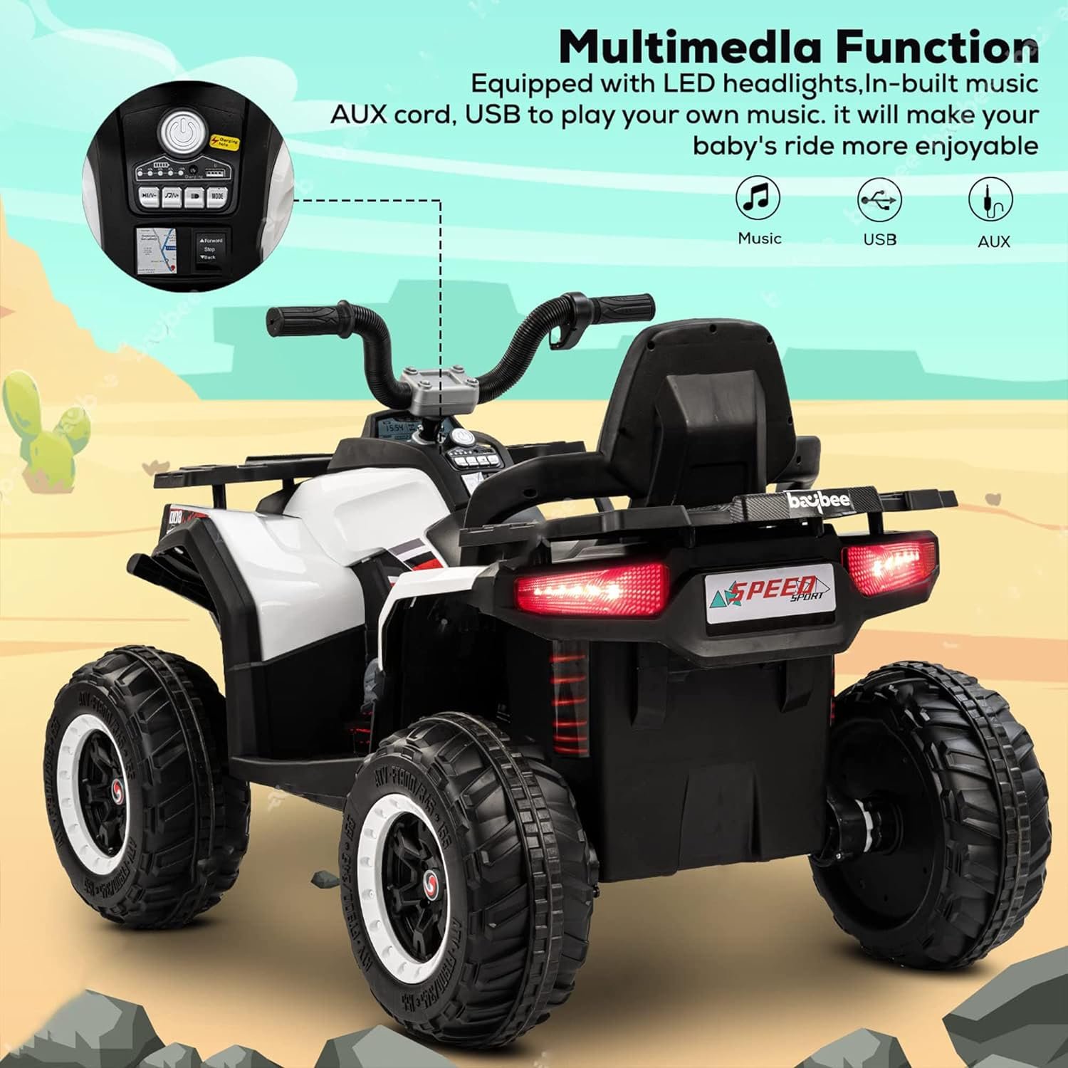 Moto quad électrique sportive 12V - Blanc – Image 4