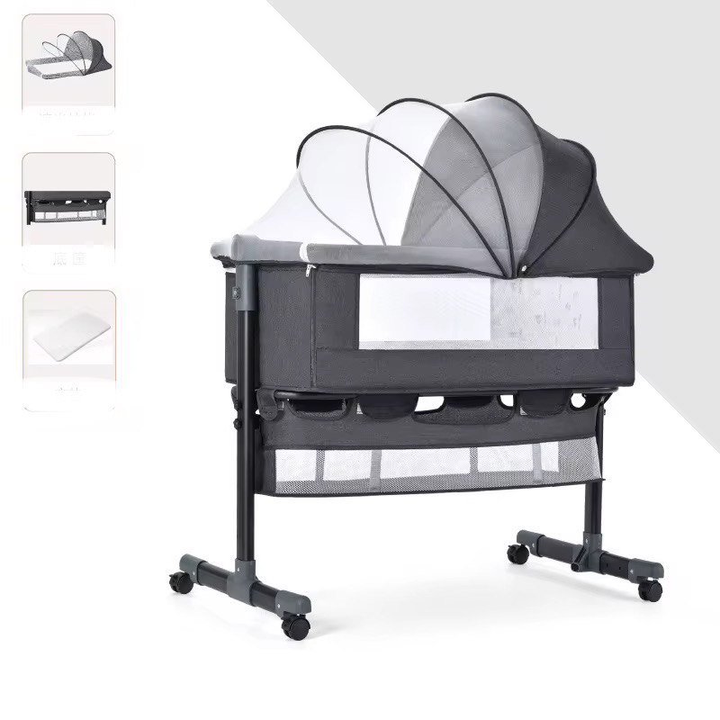 Lit bébé Cododo avec moustiquaire + Panier Gris foncé – Image 2
