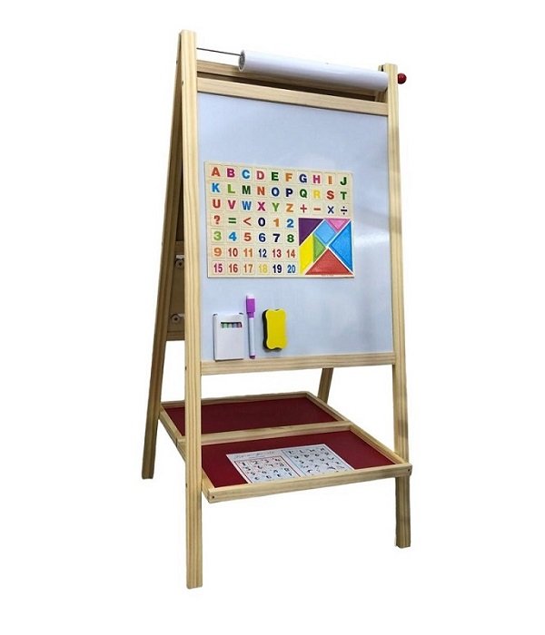 Tableau double face en bois magnétique pliable - 93 cm x 43,5 cm