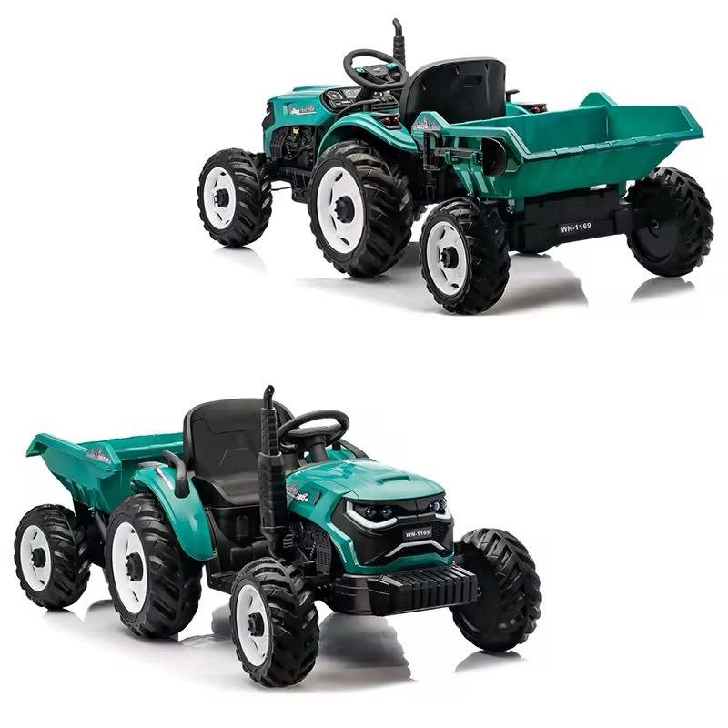 Tracteur électrique 12V avec remorqueur et télécommande - Vert – Image 2