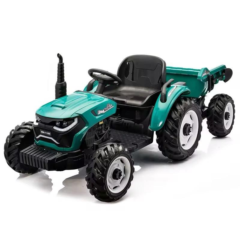 Tracteur électrique 12V avec remorqueur et télécommande - Vert
