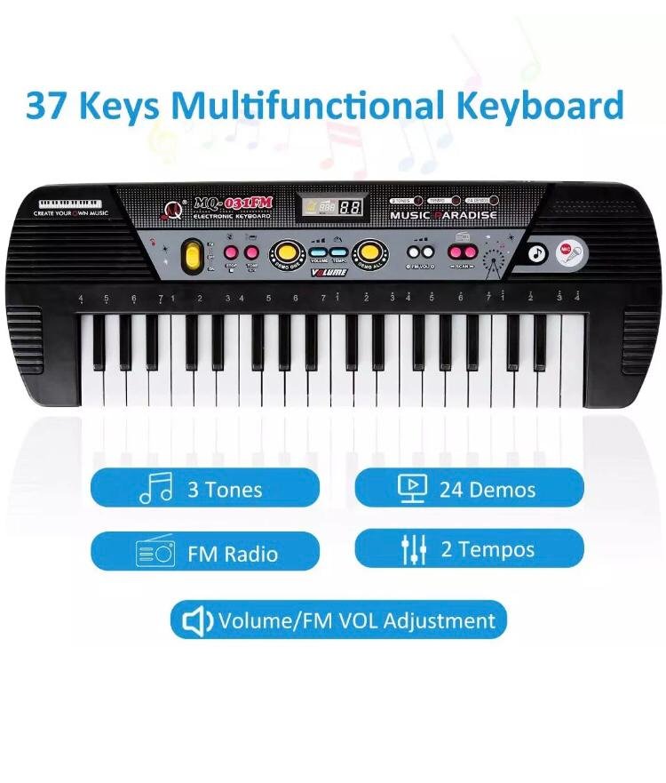 Clavier de Piano 37 Touches Clavier Électrique avec Microphone Portable – Image 3
