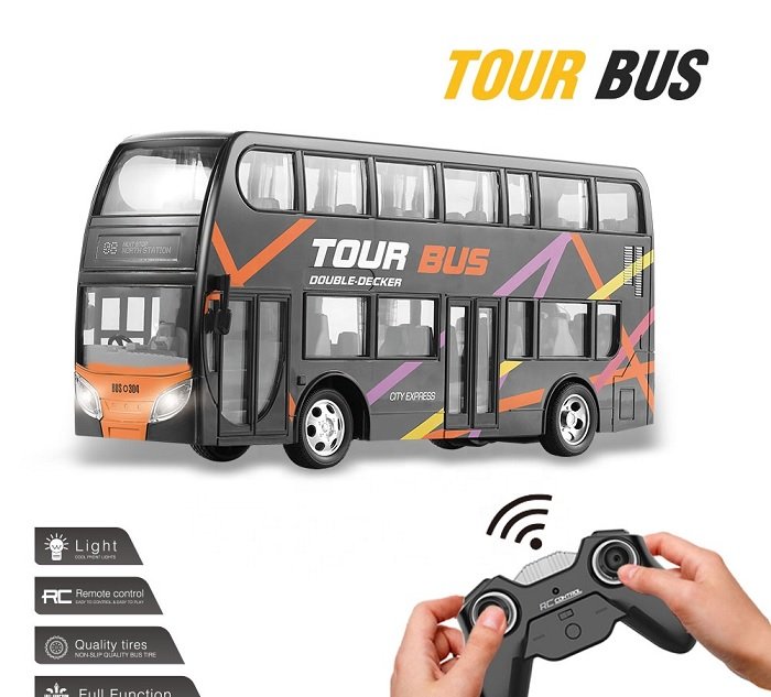 Bus double decker télécommandé avec batterie et lumière - Noir