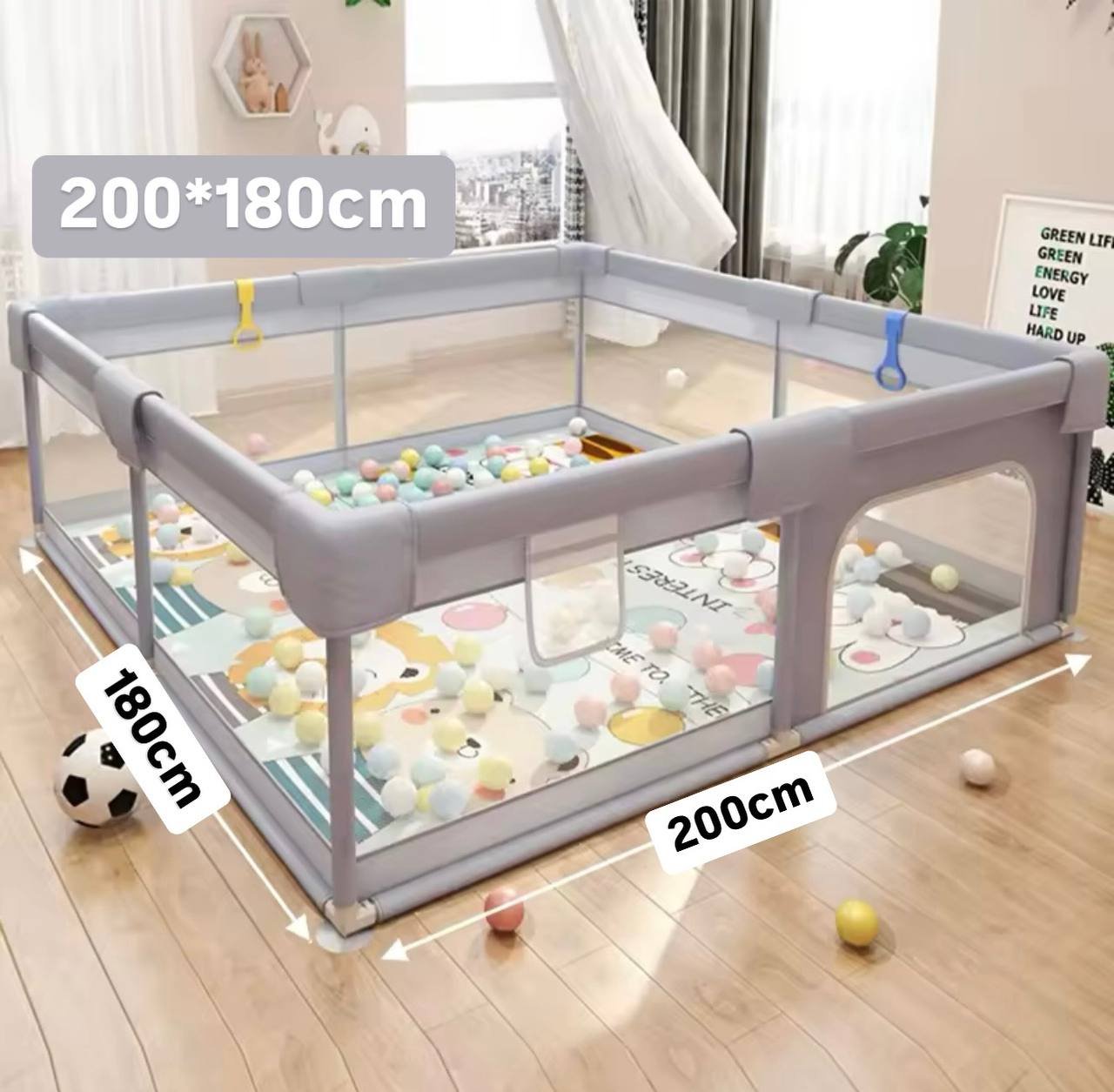 Grand Parc de jeu pour bébés, 180 x 200 cm Gris – Image 2