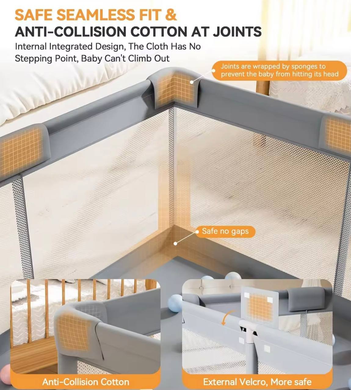 Grand Parc de jeu pour bébés, 180 x 200 cm Gris – Image 9