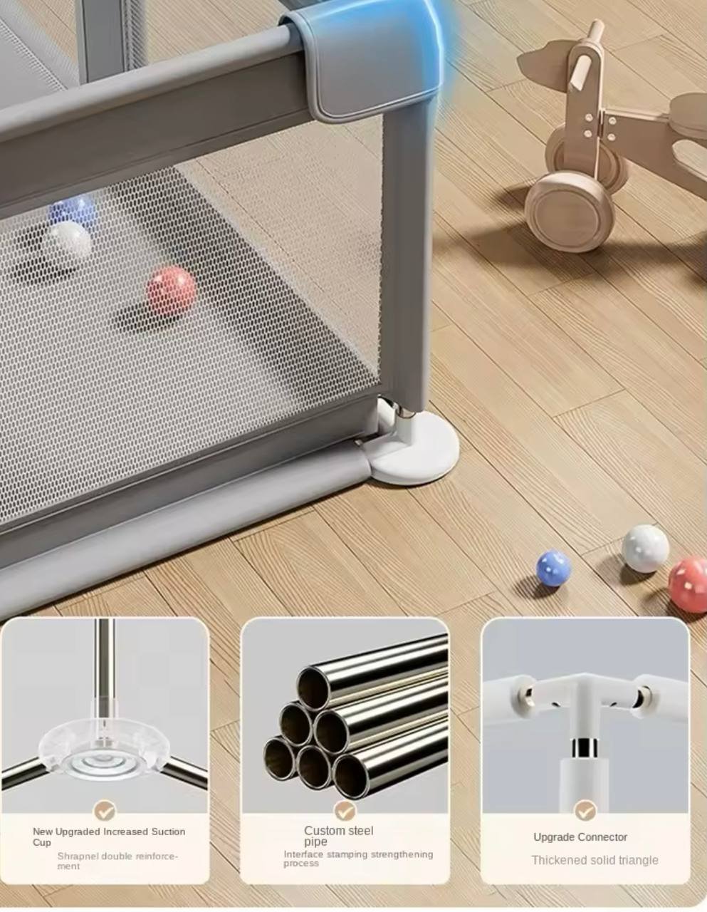 Grand Parc de jeu pour bébés, 180 x 200 cm Gris – Image 6