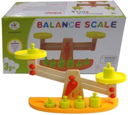 Balance en bois avec 6 poids pour bébés enfants