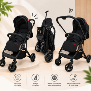 Poussette Bébé réversible Valise - Noir