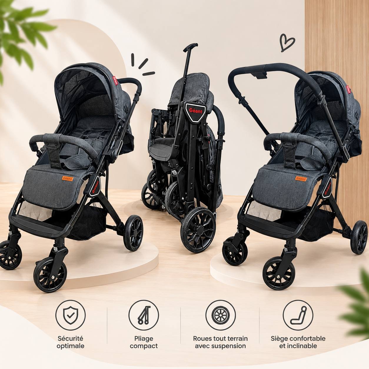 Poussette Bébé réversible Valise - Gris