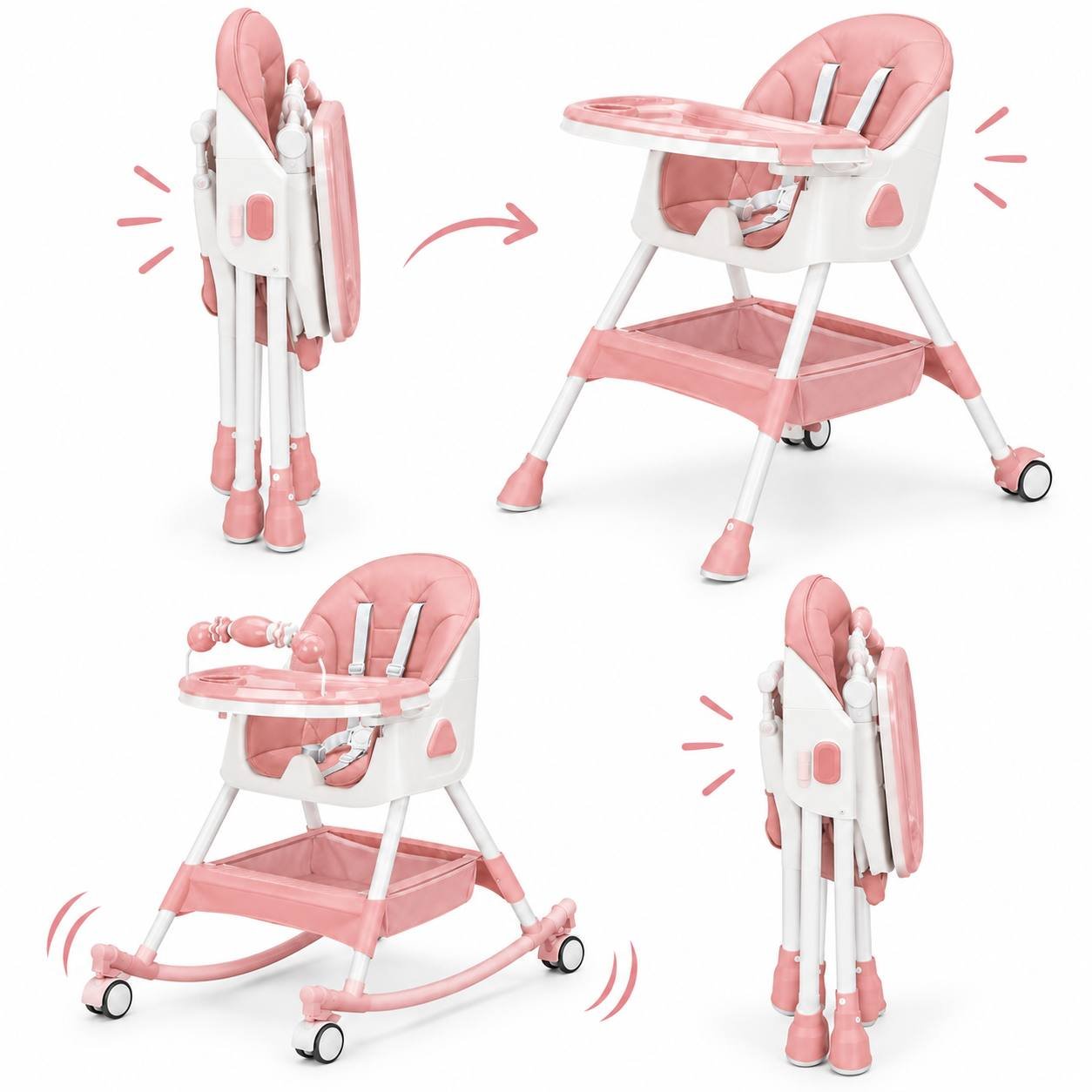 Chaise Haute bébé 3 en 1 - Rose